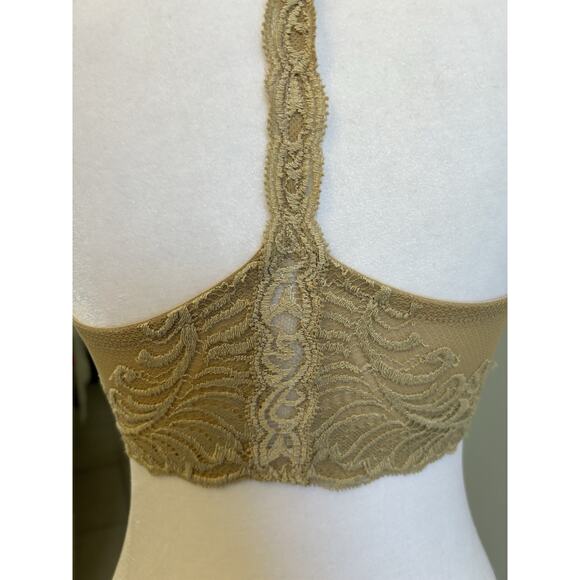 NATORI Feathers Front Close Lace T-Back Bra 34DD Beige Sexy Romantic Push Up - Picture 4 of 9